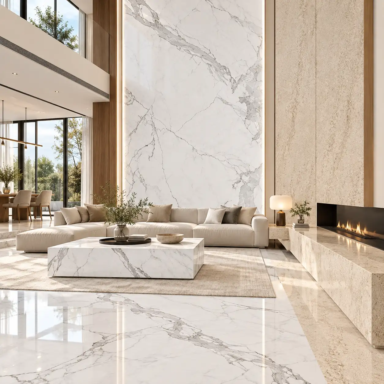 Pairing White Statuario Marble with Beige Moca Cream for Balanced Interiors