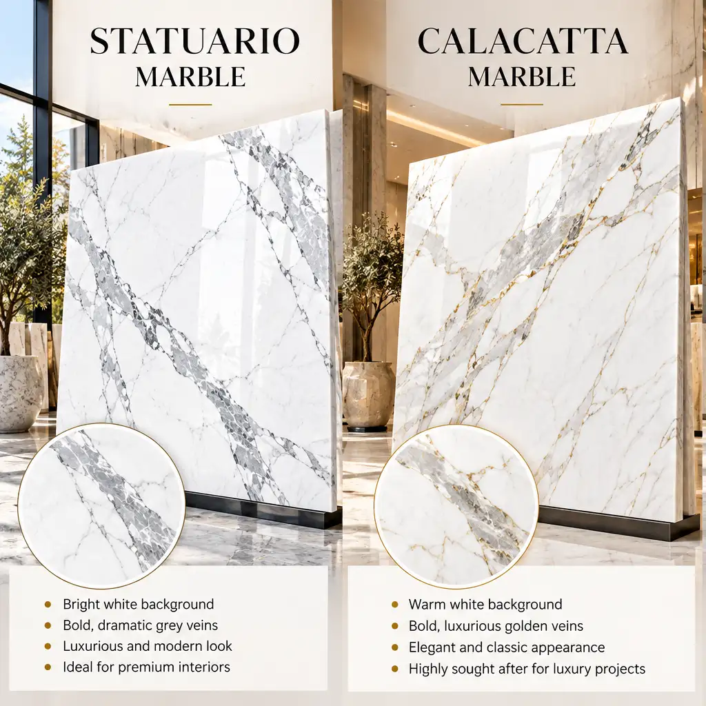 Statuario vs Calacatta Gold: Which Luxury Italian Marble Fits Your Design?